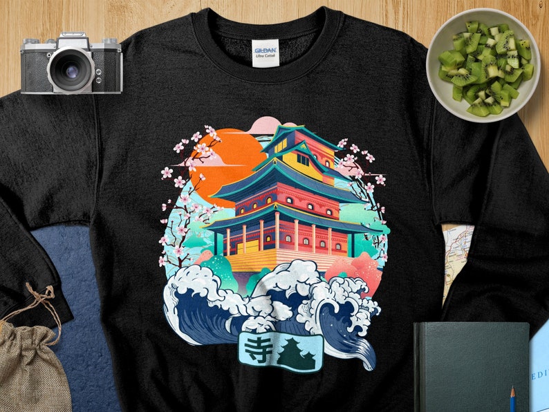 Vibrant Japanese Temple Art T-Shirt, Colorful Aesthetic Tee, Cultural Heritage, Unisex Graphic Shirt, Gift for Travel Lovers image 2