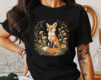 Cute Cottagecore Fox TShirt, Cottagecore Woodland Animal Tee, Vintage Fox Illustration Shirt, Cute Forest Animal T Shirt, Nature Lover Gift