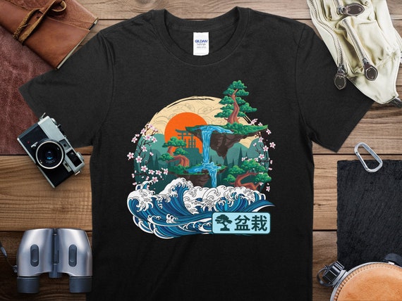 Japanese Style Nature T-shirt, Traditional Art Wave Graphic Tee