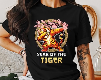 Tiger Dab T-Shirt, Chinese New Year Art Tee, Lunar New Year Zodiac Shirt, Tiger Zodiac Sign Graphic T-Shirt
