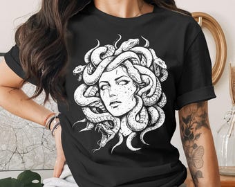 Medusa Head Grunge T-Shirt, Greek Mythology Serpent Goddess Tee, Dark Academia Goth Alt Style Top, Powerful Feminist Gift