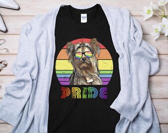 Camiseta para perro Yorkshire Terrier Pride, colores de la bandera del orgullo arcoíris, camiseta LGBTQ, regalo para amantes de las mascotas, camiseta canina de moda, ropa del desfile del orgullo