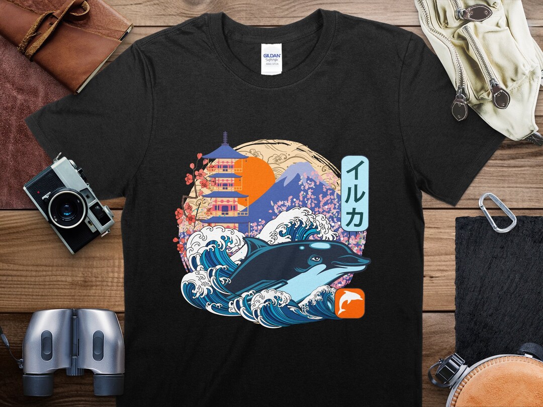 Japanese Wave Dolphin T-shirt, Unisex Graphic Tee, Traditional