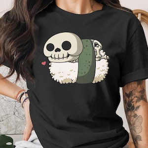 Cute Sushi Halloween Skeleton T-Shirt, Japanese Anime Gift, Kawaii Anime Sushi Shirt, Cute Japan Manga Art