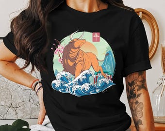 Chiński Nowy Rok Lunarny Nowy Rok T-shirt 2024 Chiński Zodiak Byk Byk Koszulka Wschodnia Kultura Sztuka Grafika Koszulka Prezent