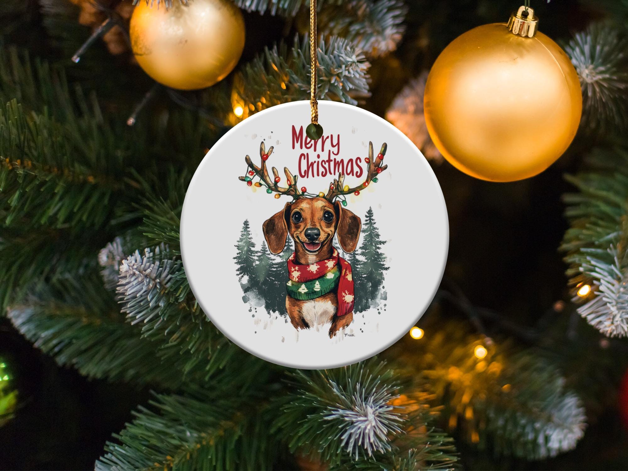 ダックスフントのクリスマスオーナメント、枝角のある犬、メリー
