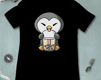 Boba Milk Tea Penguin T-Shirt, Funny Boba Milk Tea Shirt, Bubble Tea T-Shirt, Kawaii Japanese Anime Gift