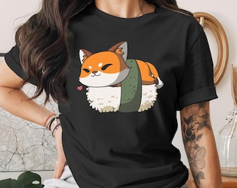Cute Sushi Fox T-Shirt, Japanese Anime Gift, Kawaii Anime Sushi Shirt, Cute Japan Manga Art