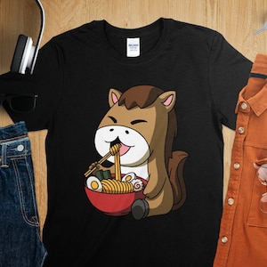 Camiseta de ramen japonesa con fideos asiáticos del año del caballo de anime kawaii, camiseta de anime, camiseta de ramen, arte japonés