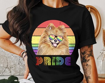 Pride Pomeranian T-Shirt, Colorful Rainbow Pride Dog Tee, LGBTQ+ Pet Lover Gift, Unisex Graphic Shirt, Casual Wear
