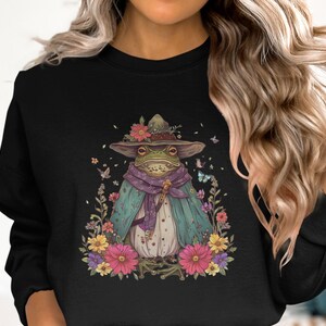 Toad Witch Sweatshirt, Cute Frog Apparel, Witchy Frog Pullover, Frog Lover Gift, Frog Witch Shirt, Whimsical Toad Sweater