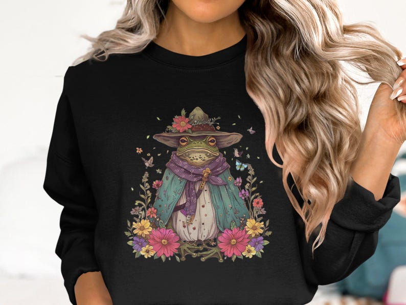 Toad Witch Sweatshirt, Cute Frog Apparel, Witchy Frog Pullover, Frog Lover Gift, Frog Witch Shirt, Whimsical Toad Sweater