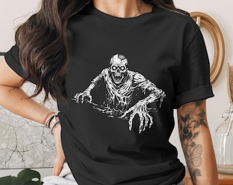 Zombie T-Shirt, Horror Graphic Tee, Spooky Undead Shirt, Halloween Costume Top, Goth Clothing, Edgy Grunge Aesthetic Gift for Horror Fans