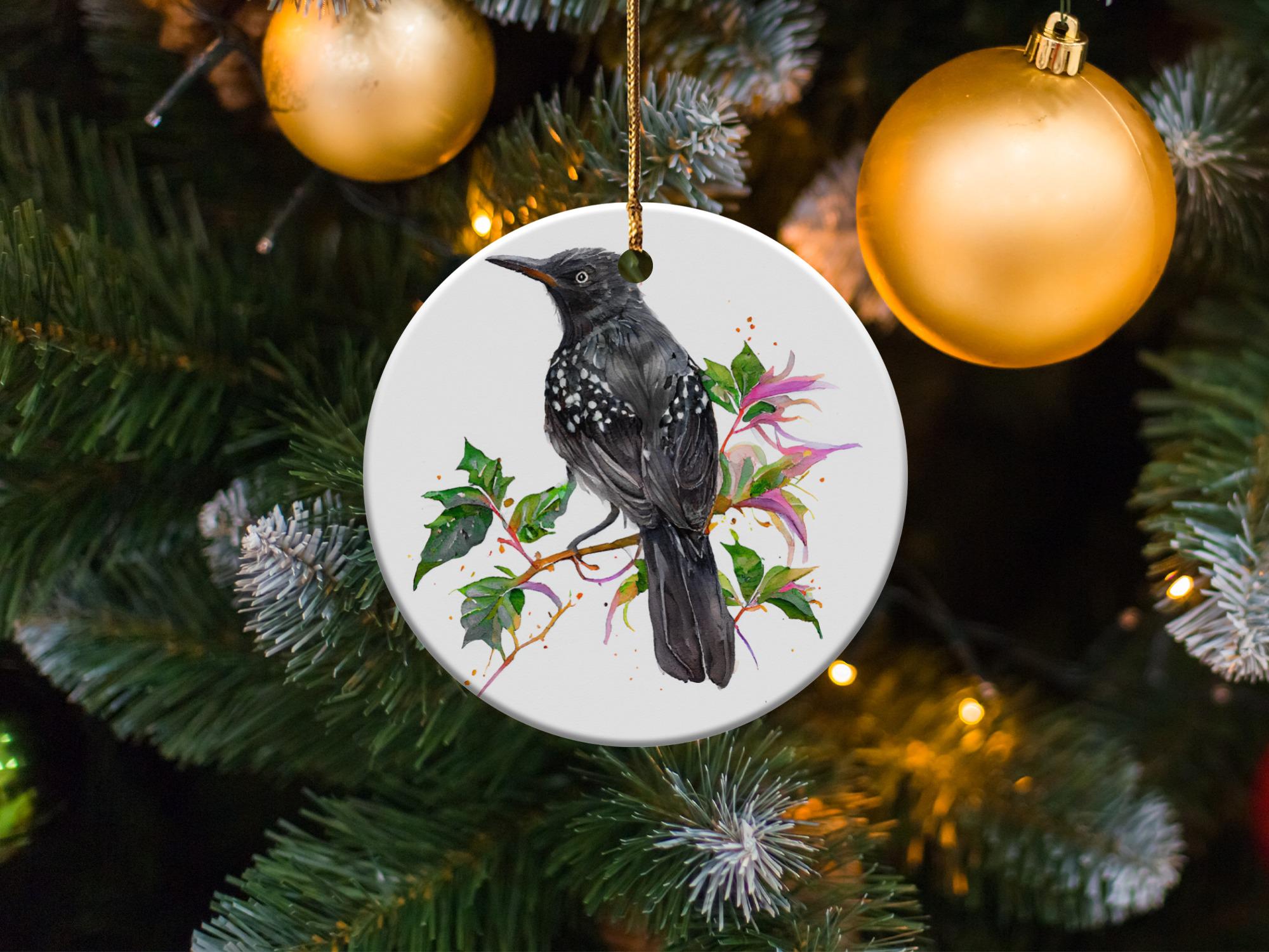 momorin水彩画 鳥とクリスマスオーナメント　値段は※900円です 水彩画のムクドリの鳥のオーナメント、鳥好きの方へのギフト、ユニーク