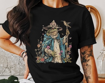 Whimsical Frog Wizard T-Shirt, Cottagecore Frog Tshirt, Enchanted Forest Tee, Fairycore Aesthetic Shirt, Nature Lover Gift