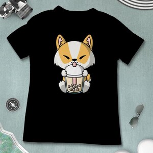 Boba Milk Tea Corgi Dog T-Shirt, Funny Boba Milk Tea Shirt, Bubble Tea T-Shirt, Kawaii Japanese Anime Gift
