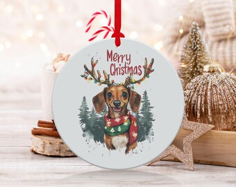 ダックスフントのクリスマスオーナメント、枝角のある犬、メリー