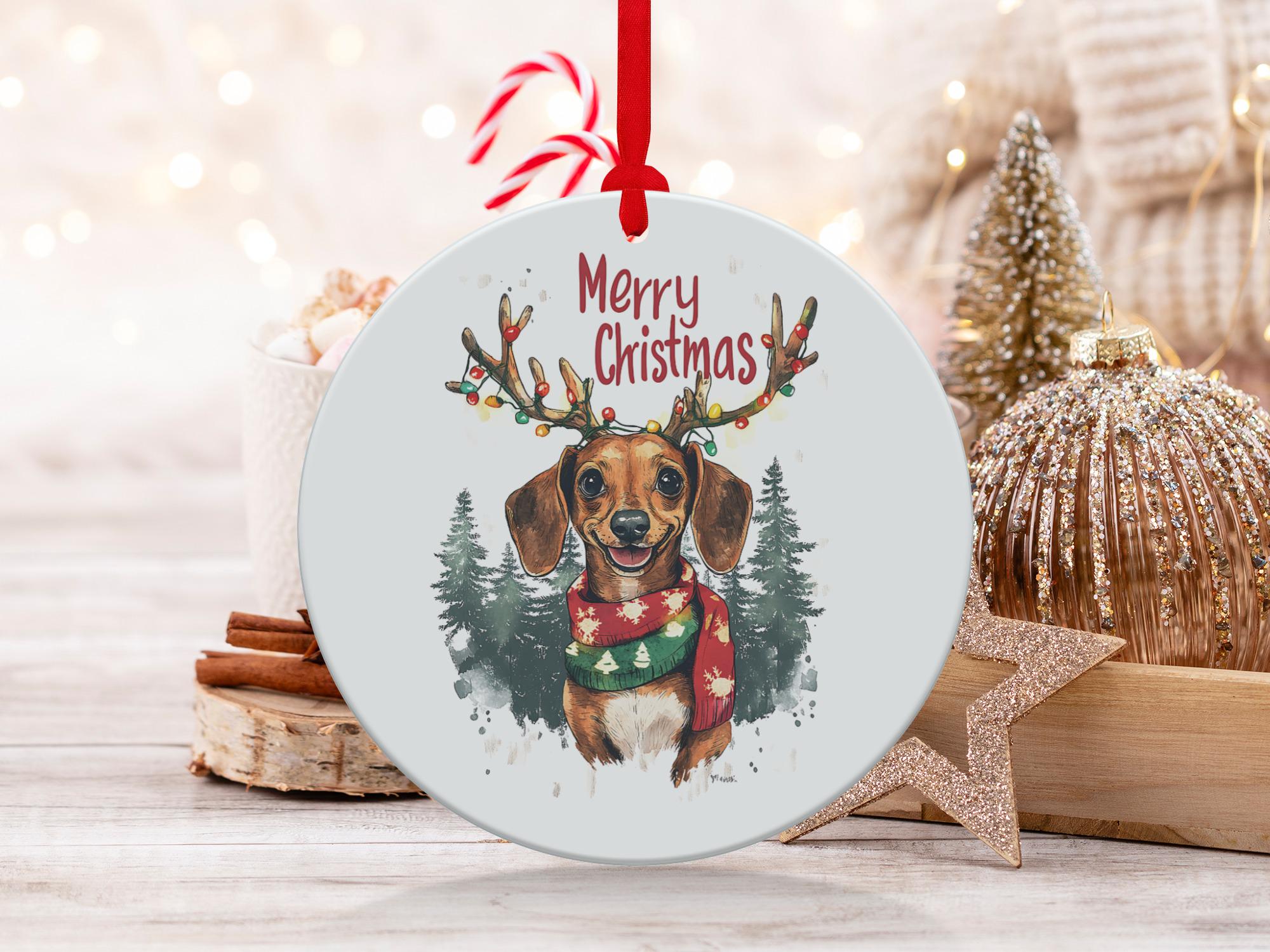 ダックスフントのクリスマスオーナメント、枝角のある犬、メリー