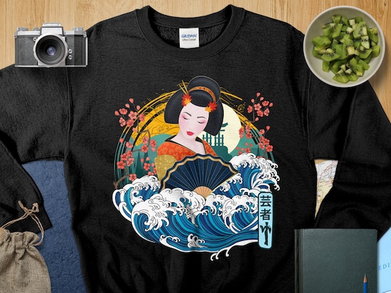 Japanese Geisha Art T-shirt, Vintage Style Cultural Tee