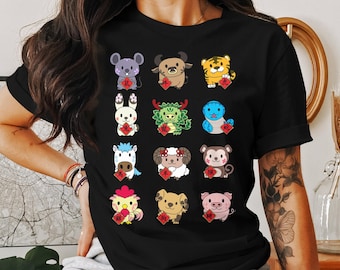 Camiseta del zodiaco del Año Nuevo chino Camisetas con animales del Año Nuevo lunar Camiseta linda del zodiaco chino Año del dragón Conejo Rata