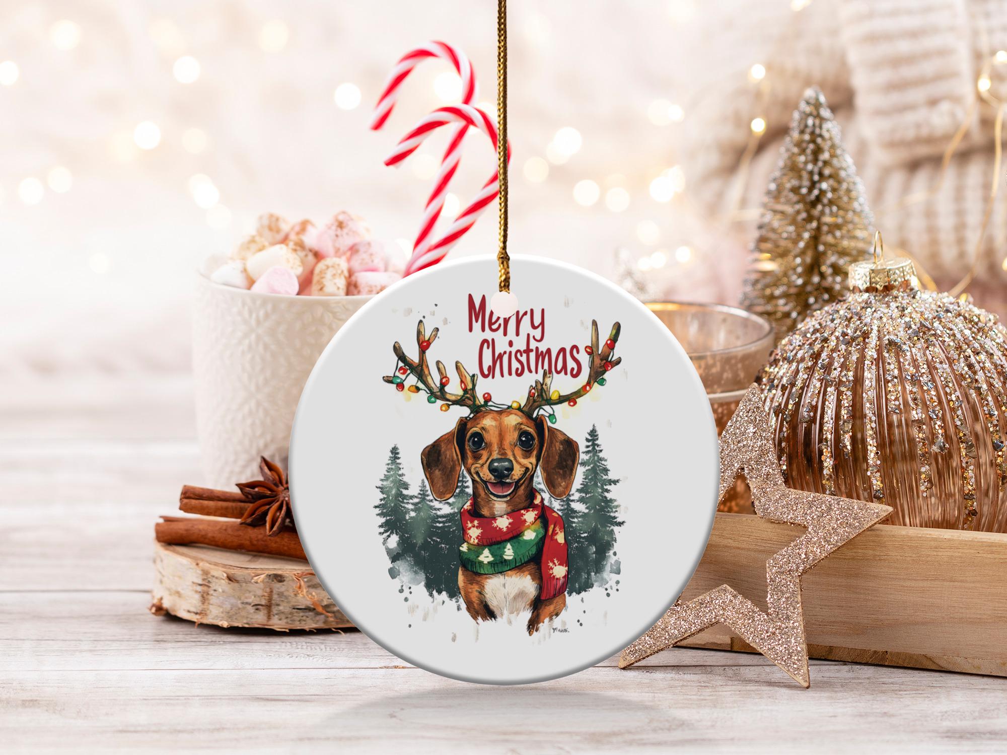 ダックスフントのクリスマスオーナメント、枝角のある犬、メリー
