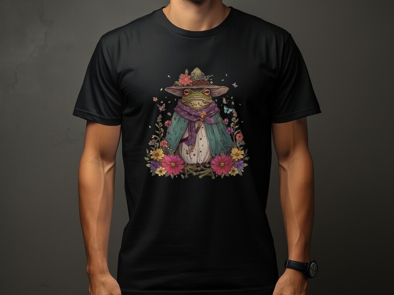 Frog Wizard T-Shirt, Unique Fantasy Animal Shirt, Gift for Frog Lovers, Mystical Frog Design Tee, Novelty Graphic Tee