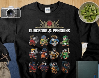 Dugeons and Penguins Shirt DND Inspired Gift D&D fans Tabletop D20 Dice RPG Dragons Gamers T-Shirt