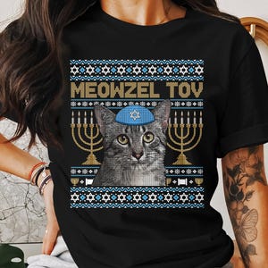 Chanukka Katzen-T-Shirt Meowzel Tov jüdischen Feiertag Shirt Lustiges Katzen-Liebhaber-Geschenk Chanukka Kleidung Menorah Beleuchtung Tshirt