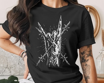 Metal Hand Barbed Wire T-Shirt, Grunge Rock On Hand Tee, Goth Alternative Style Shirt, Heavy Metal Concert Wear, Edgy Aesthetic Gift