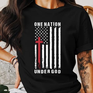 One Nation Under God T-Shirt, American Flag Christian Tee, Patriotic Faith Shirt, Jesus Christ USA, Religious Apparel, Gift for Believer