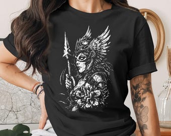 Valkyrie T-Shirt, Warrior Woman Graphic Tee, Norse Mythology Shirt, Dark Fantasy Art, Goddess Clothing Gift for Her