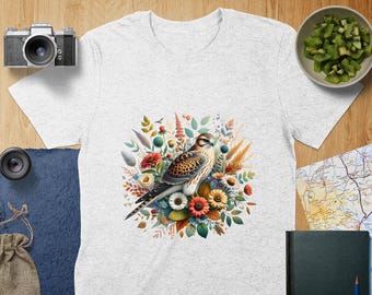 Camiseta con diseño de aguilucho norteño, hermosa camiseta con estampado de aves, camiseta con estampado floral de invierno, regalo perfecto para amantes de las aves, ropa para observadores de aves, camiseta inspirada en la naturaleza