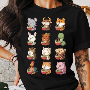 Cute Chinese Zodiac Animals Ramen Noodles T-Shirt, Chinese New Year T-Shirt, Lunar New Year Zodiac Shirt