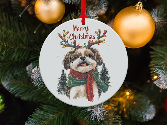 シーズーのオーナメント、メリークリスマス犬、トナカイの角、ホリデー