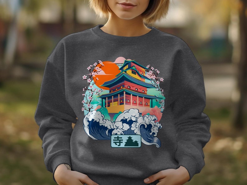 Vibrant Japanese Temple Art T-Shirt, Colorful Aesthetic Tee, Cultural Heritage, Unisex Graphic Shirt, Gift for Travel Lovers image 4