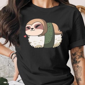 Cute Sushi Sloth T-Shirt, Japanese Anime Gift, Kawaii Anime Sushi Shirt, Cute Japan Manga Art