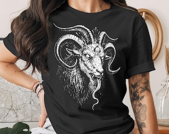 Baphomet T-Shirt, Occult Goat Graphic Tee, Satanic Dark Art Goth Clothing, Demonic Horned Beast Metalhead Witchy Unisex Top