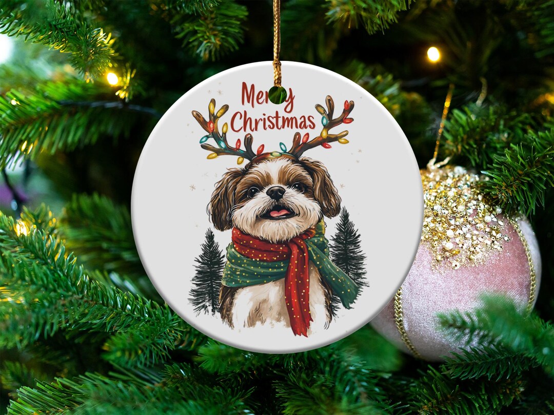シーズーのオーナメント、メリークリスマス犬、トナカイの角、ホリデー