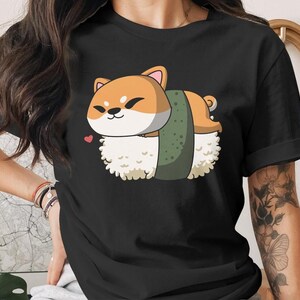 Cute Sushi Shiba Inu Dog T-Shirt, Japanese Anime Gift, Kawaii Anime Sushi Shirt, Cute Japan Manga Art