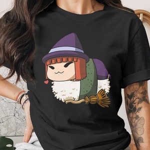 Cute Sushi Halloween Witch T-Shirt, Japanese Anime Gift, Kawaii Anime Sushi Shirt, Cute Japan Manga Art