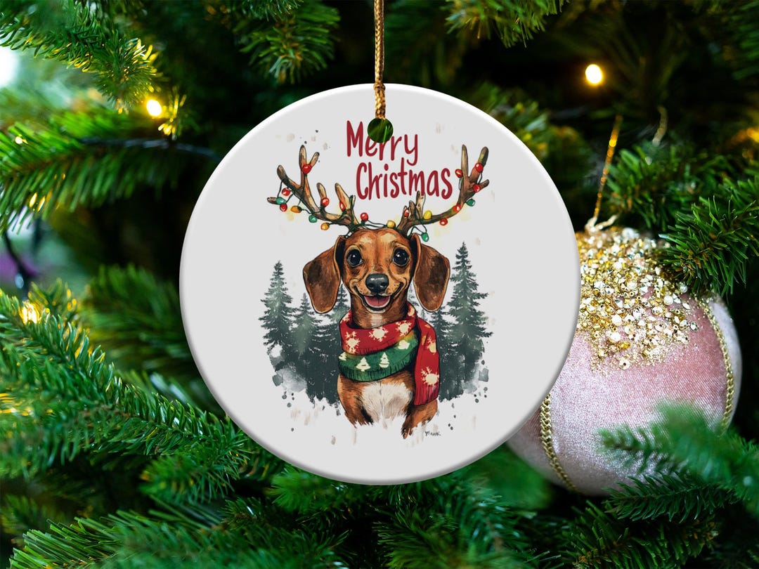 ダックスフントのクリスマスオーナメント、枝角のある犬、メリー