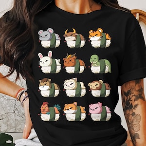 Cute Chinese Zodiac Animal Sushi T-Shirt, Lunar New Year Celebration Tee, Cute Zodiac Sign Shirt
