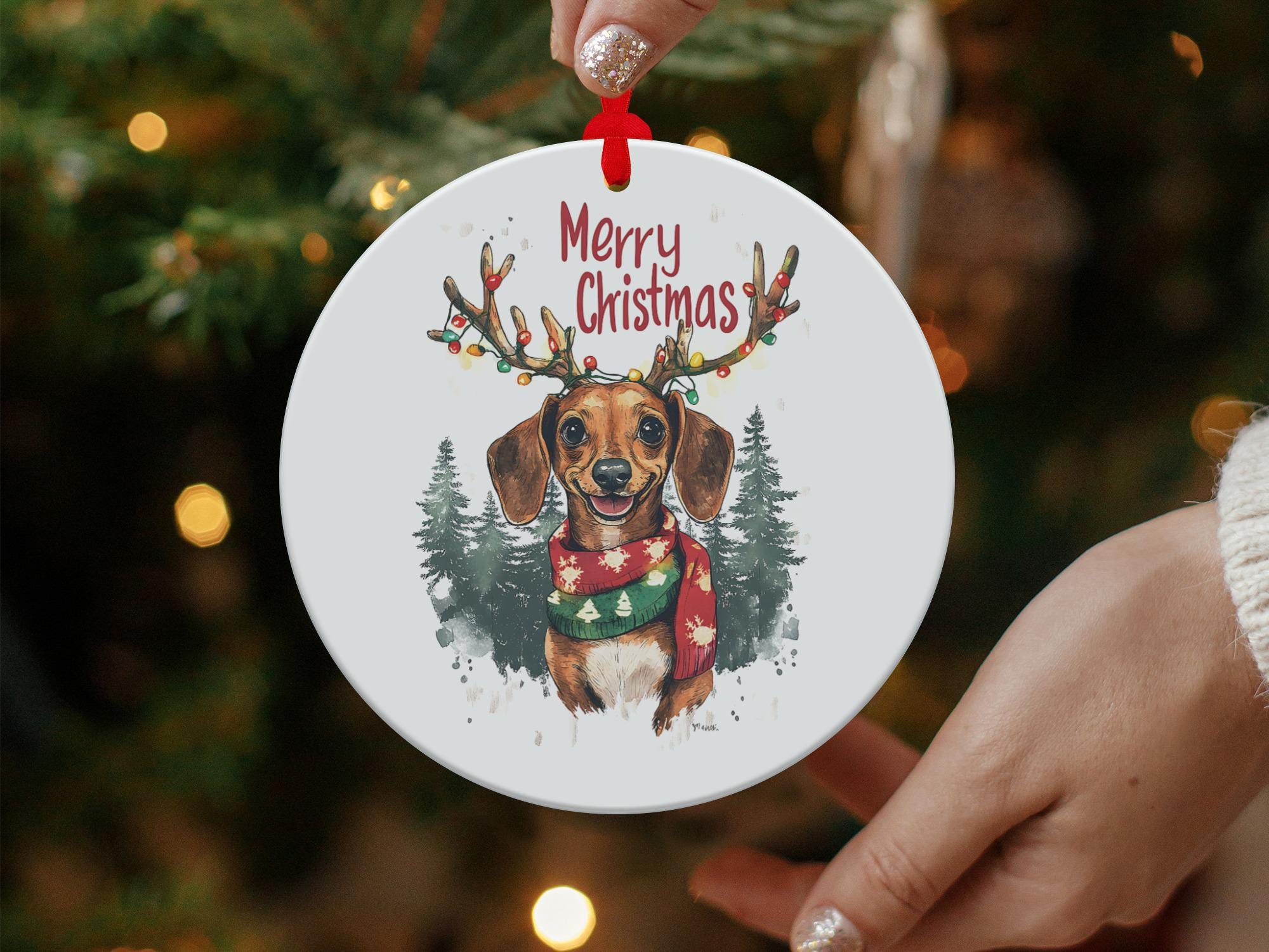 ダックスフントのクリスマスオーナメント、枝角のある犬、メリー