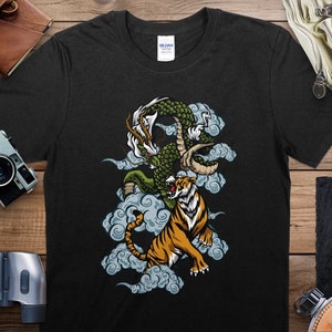 Unisex Dragon and Tiger T-Shirt, Mythical Creatures Tee, Asian Inspired Graphic Shirt, Unique Animal Design Top, Gift for Him and Her