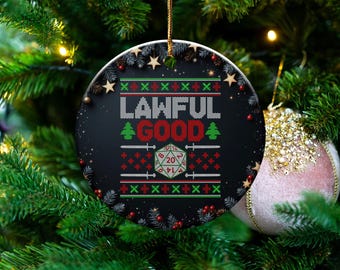 Lawful Good RPG Christmas Ornament, Tabletop Gamer Gift, Natural 20 Dice, TTRPG Ornament, Fantasy Adventure Ornament, Geek Nerd Holiday