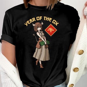 Year of the Ox T-Shirt Lunar New Year Tee Chinese Zodiac Shirt Ox Year Gift Anime Art Graphic Tee New Year Celebration