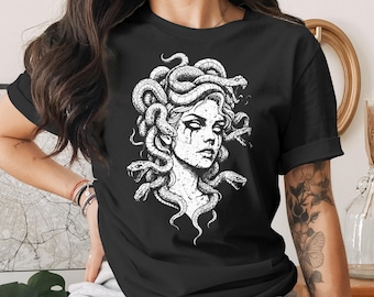 Medusa T-Shirt, Greek Mythology Grunge Top, Dark Academia Goth Shirt, Mythology Lover Gift, Witchy Aesthetic Goddess Tee, Edgy Alt Fashion