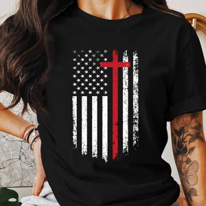 Christian American Flag T-Shirt, Distressed Cross USA Tee, Patriotic Jesus Faith Shirt, God and Country, Religious Gift, Christianity
