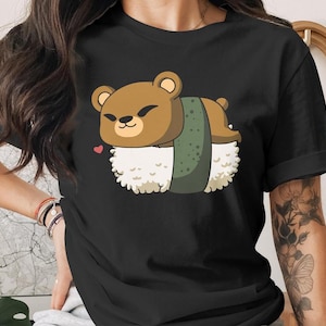 Cute Sushi Bear T-Shirt, Japanese Anime Gift, Kawaii Anime Sushi Shirt, Cute Japan Manga Art