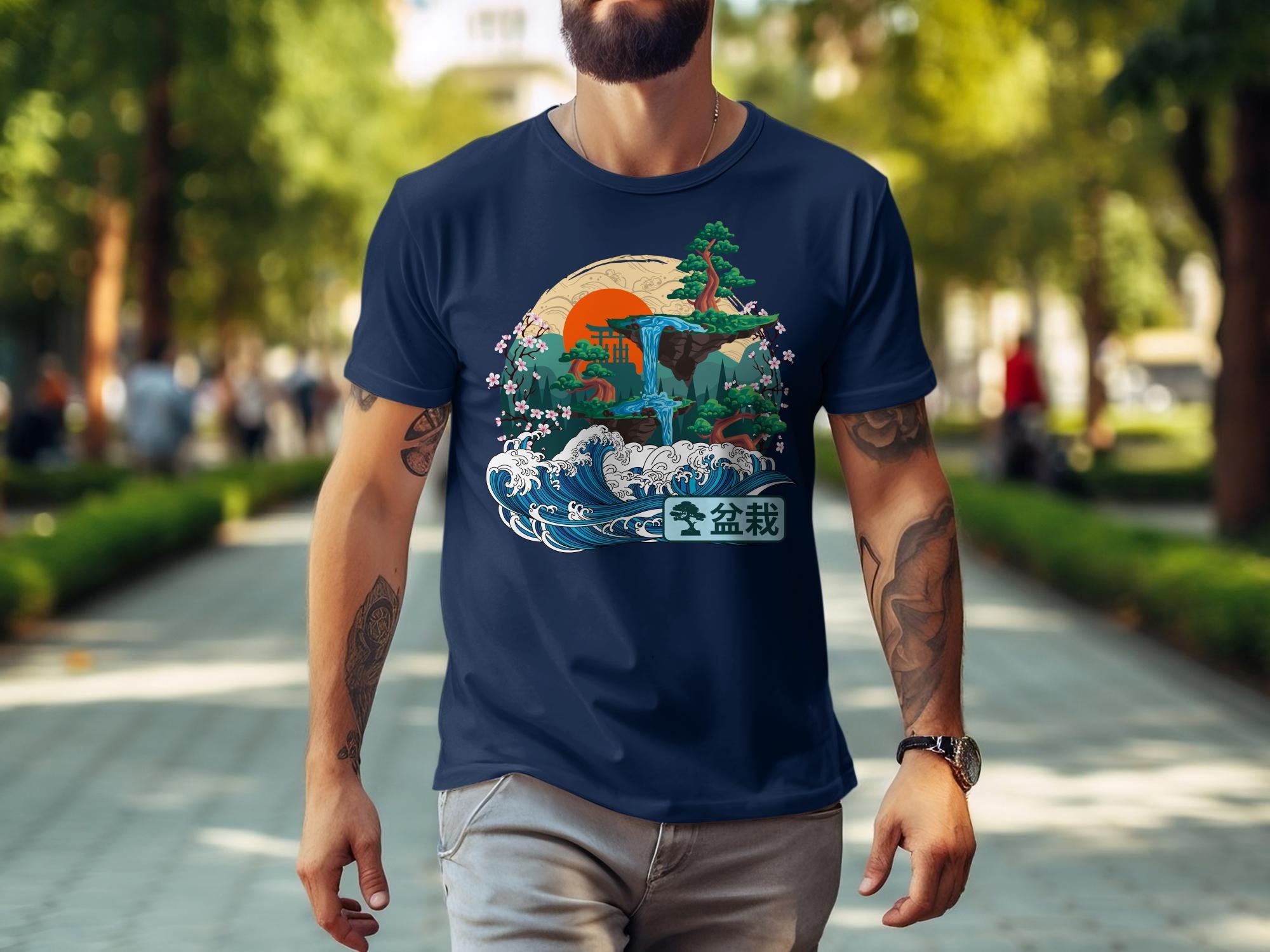 Japanese Style Nature T-shirt, Traditional Art Wave Graphic Tee